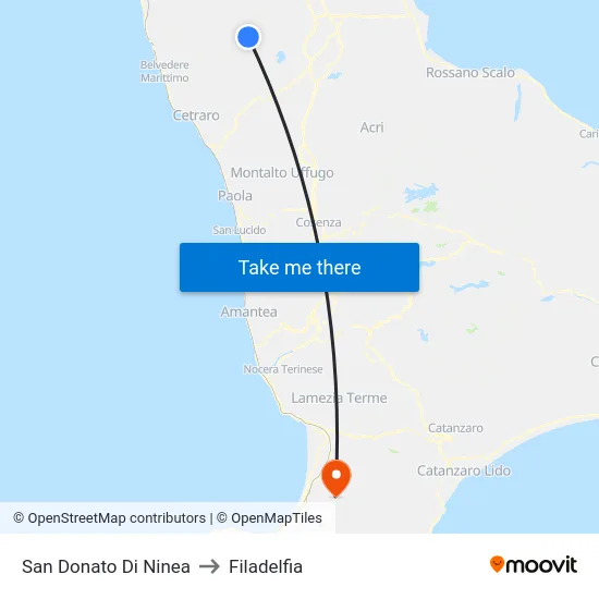 San Donato Di Ninea to Filadelfia map