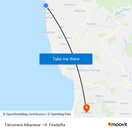 Falconara Albanese to Filadelfia map