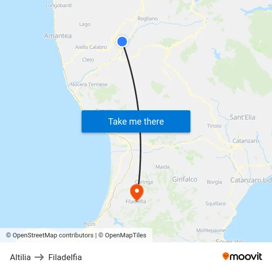 Altilia to Filadelfia map