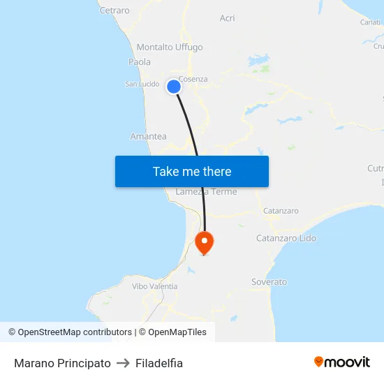 Marano Principato to Filadelfia map