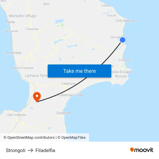 Strongoli to Filadelfia map