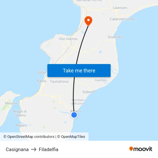 Casignana to Filadelfia map