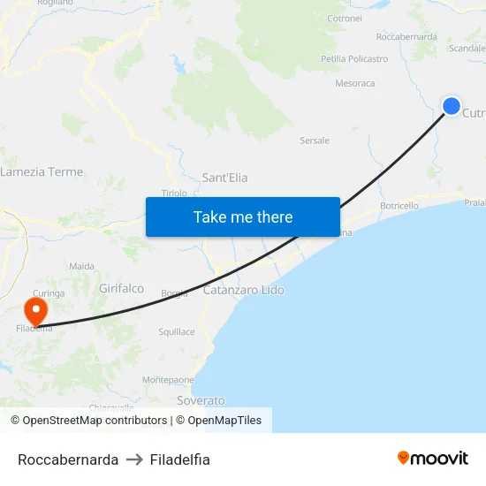 Roccabernarda to Filadelfia map