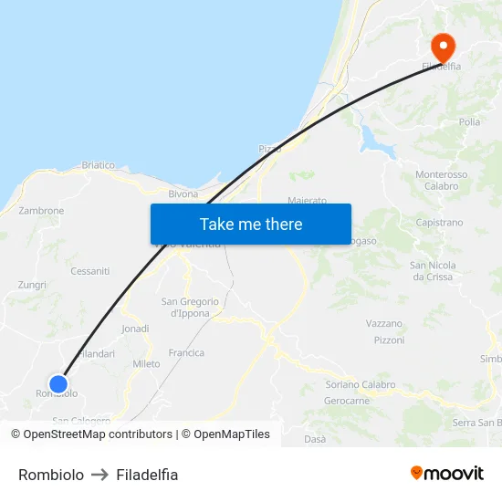 Rombiolo to Filadelfia map