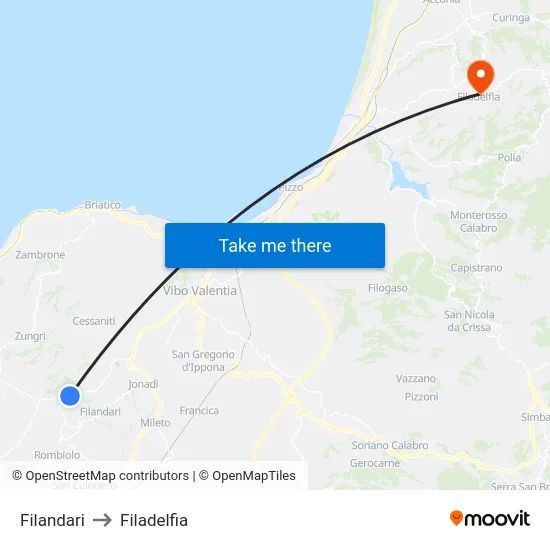 Filandari to Filadelfia map