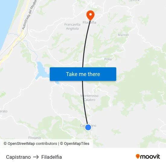 Capistrano to Filadelfia map