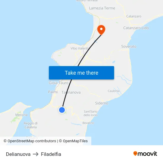 Delianuova to Filadelfia map