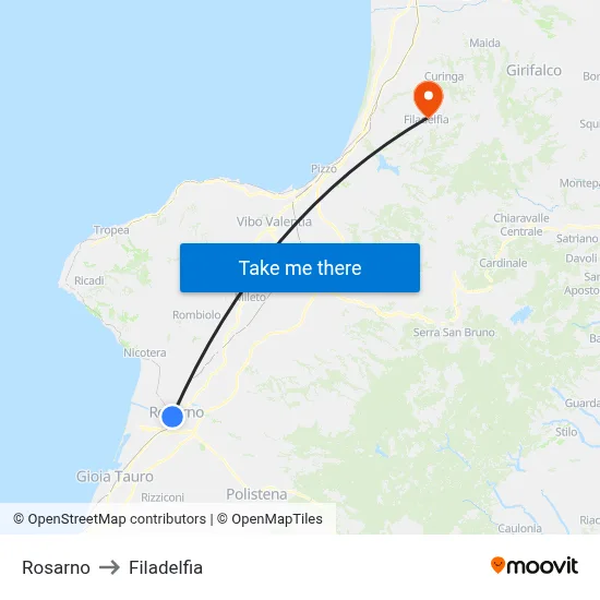 Rosarno to Filadelfia map