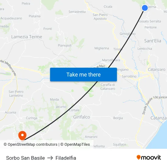 Sorbo San Basile to Filadelfia map