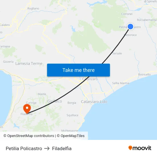 Petilia Policastro to Filadelfia map