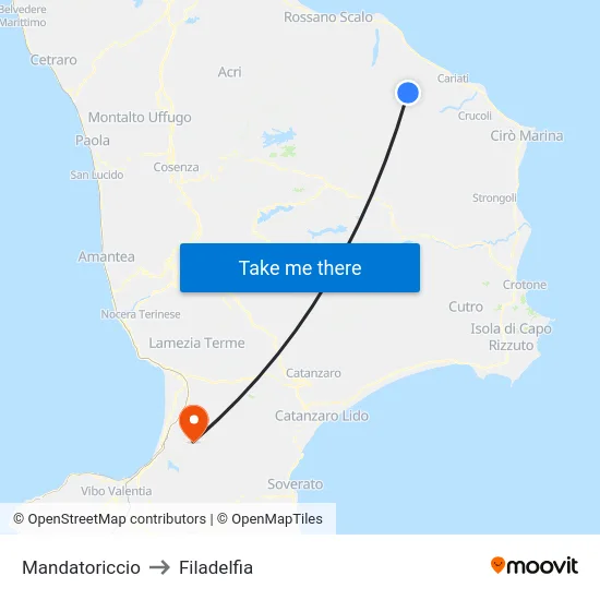 Mandatoriccio to Filadelfia map