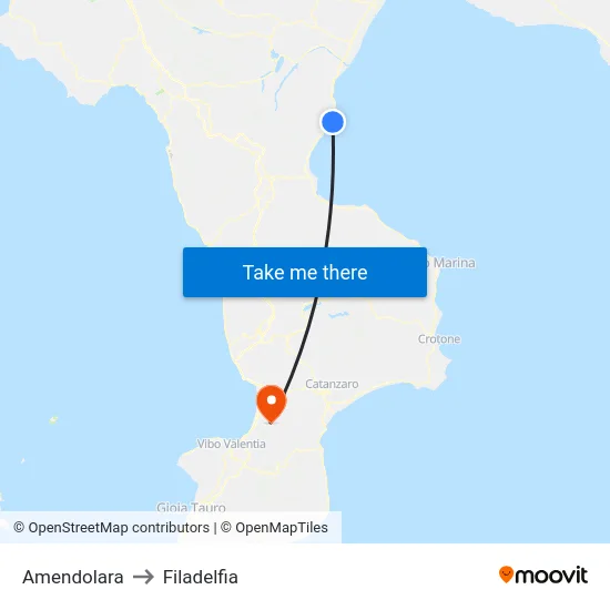 Amendolara to Filadelfia map