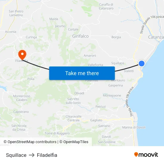 Squillace to Filadelfia map