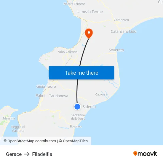 Gerace to Filadelfia map