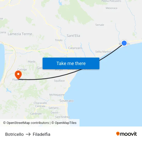 Botricello to Filadelfia map