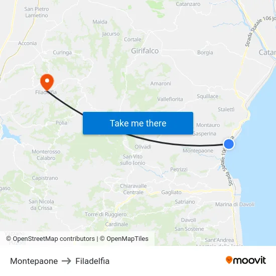 Montepaone to Filadelfia map