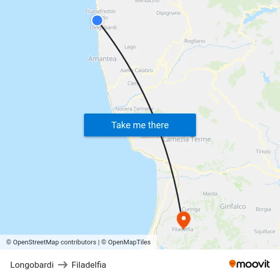Longobardi to Filadelfia map