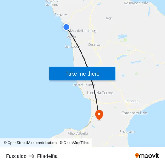 Fuscaldo to Filadelfia map