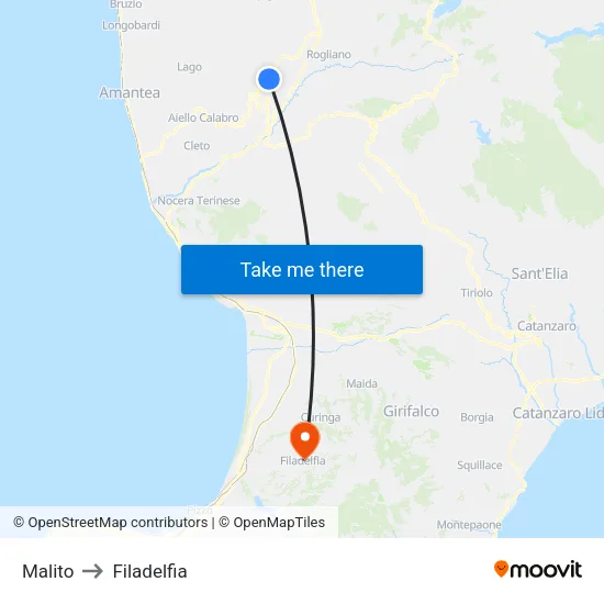 Malito to Filadelfia map