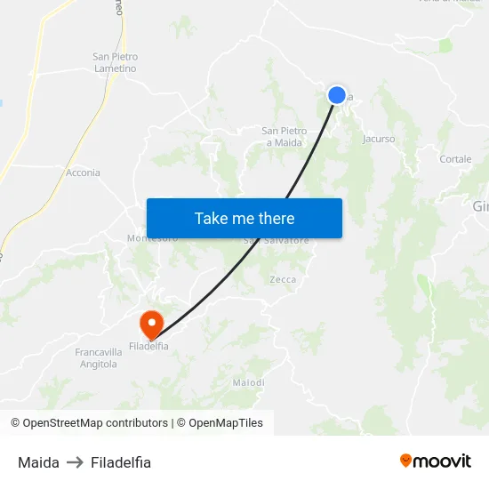 Maida to Filadelfia map