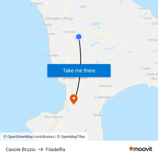 Casole Bruzio to Filadelfia map