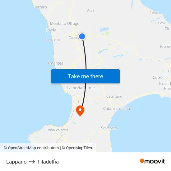 Lappano to Filadelfia map