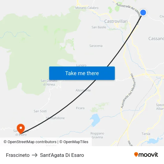 Frascineto to Sant'Agata Di Esaro map