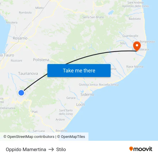 Oppido Mamertina to Stilo map