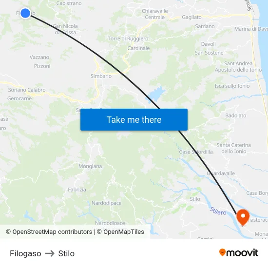 Filogaso to Stilo map