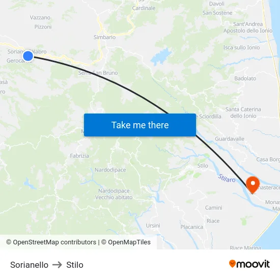 Sorianello to Stilo map