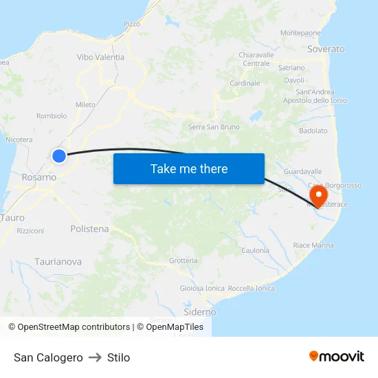 San Calogero to Stilo map