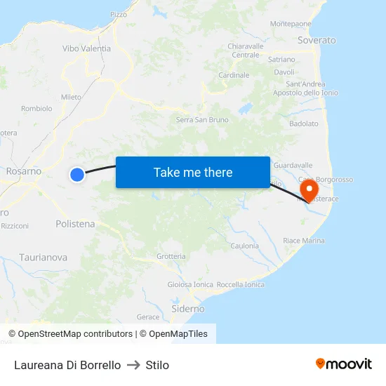 Laureana Di Borrello to Stilo map