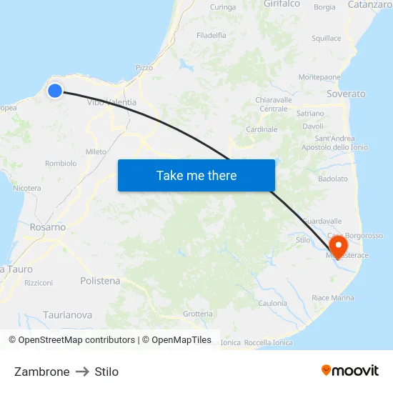 Zambrone to Stilo map