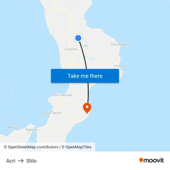 Acri to Stilo map
