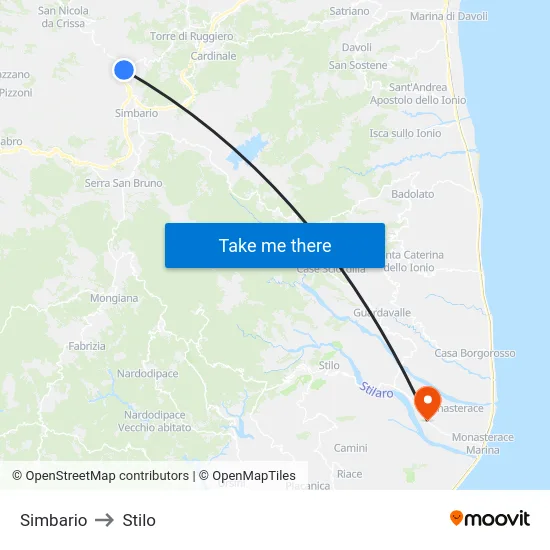 Simbario to Stilo map