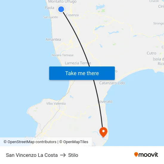 San Vincenzo La Costa to Stilo map
