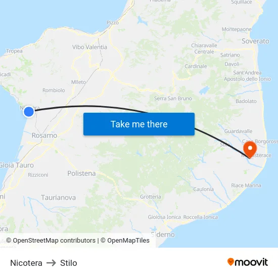 Nicotera to Stilo map