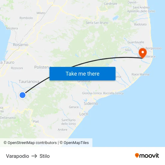 Varapodio to Stilo map