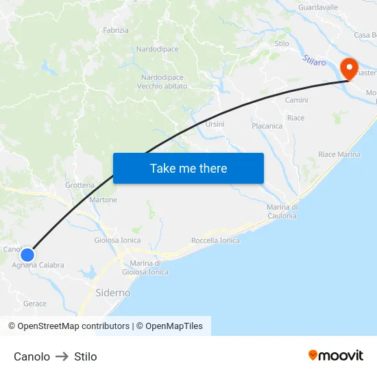 Canolo to Stilo map