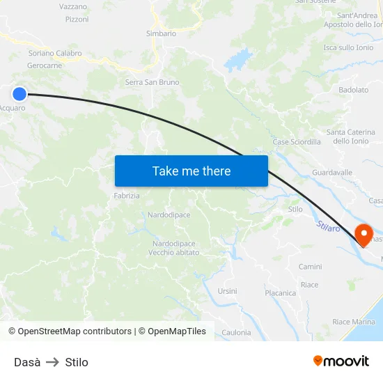 Dasà to Stilo map