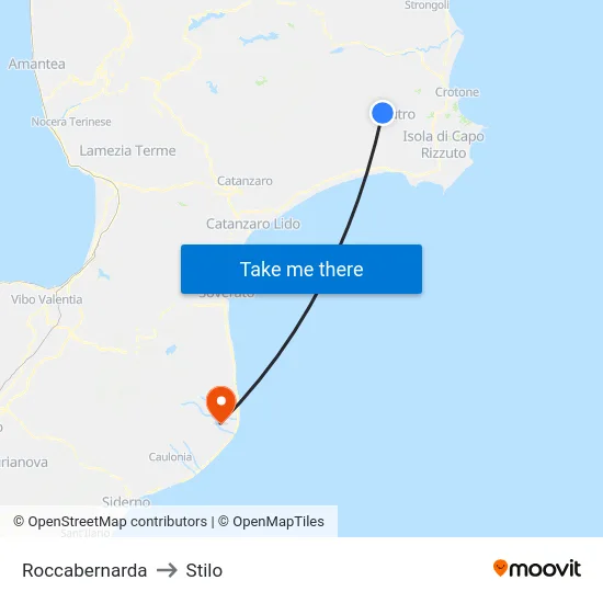 Roccabernarda to Stilo map