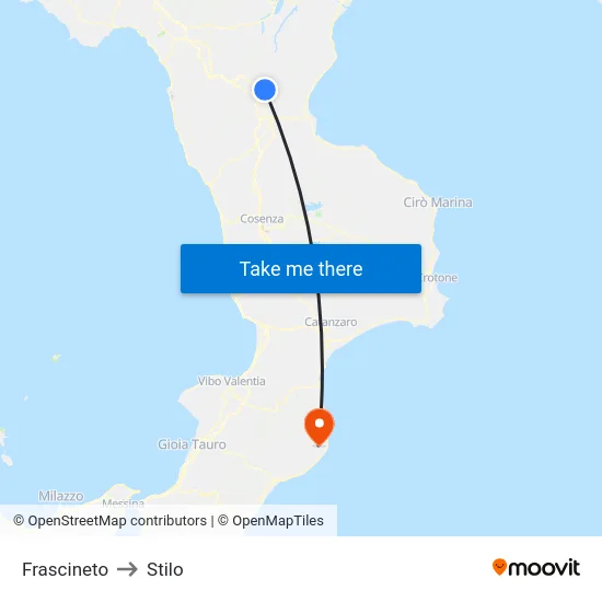 Frascineto to Stilo map