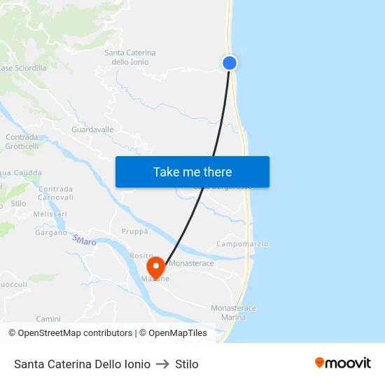 Santa Caterina Dello Ionio to Stilo map