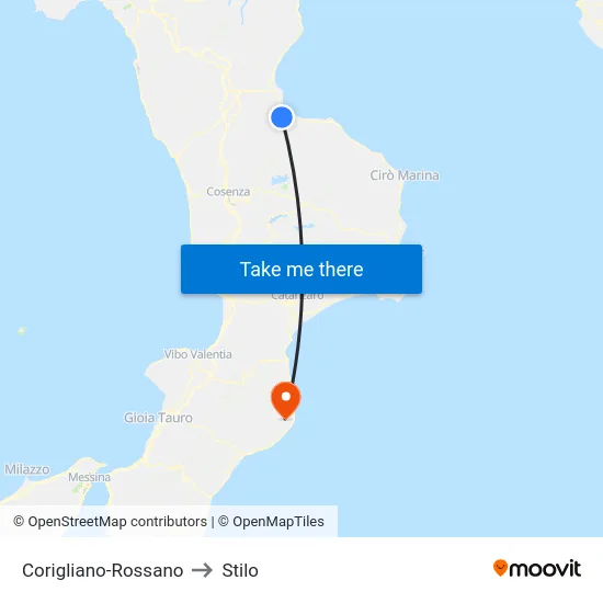 Corigliano-Rossano to Stilo map