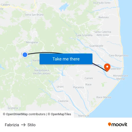 Fabrizia to Stilo map