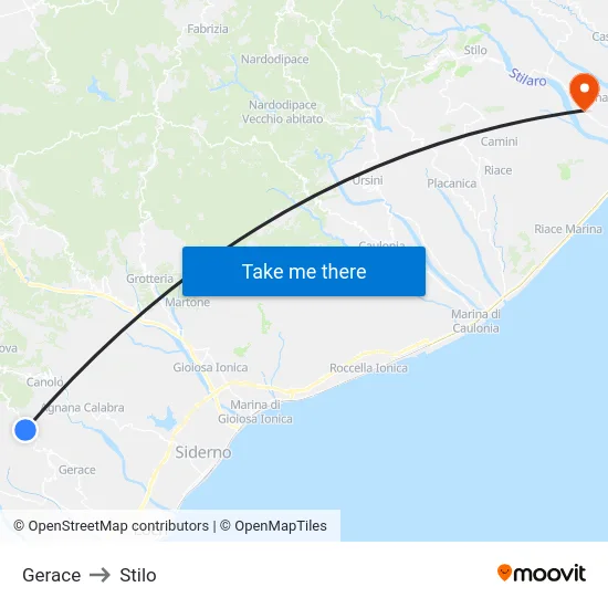 Gerace to Stilo map