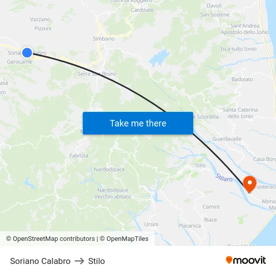 Soriano Calabro to Stilo map