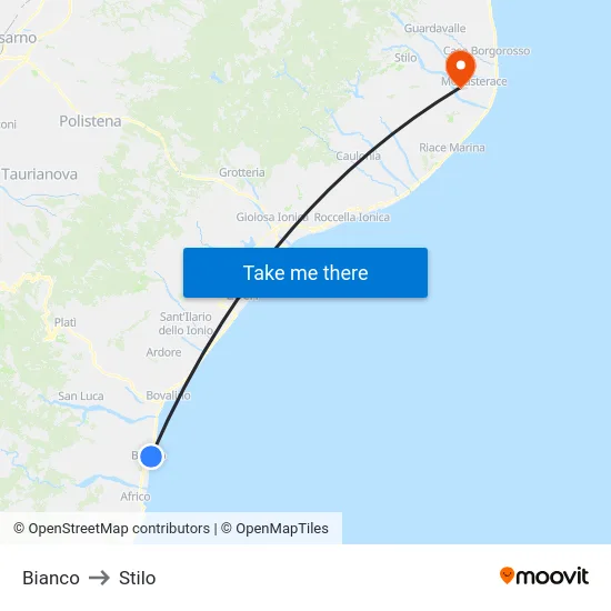 Bianco to Stilo map