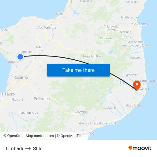 Limbadi to Stilo map
