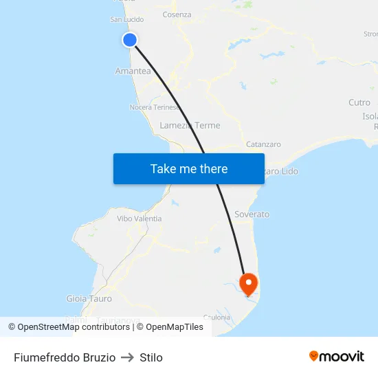 Fiumefreddo Bruzio to Stilo map